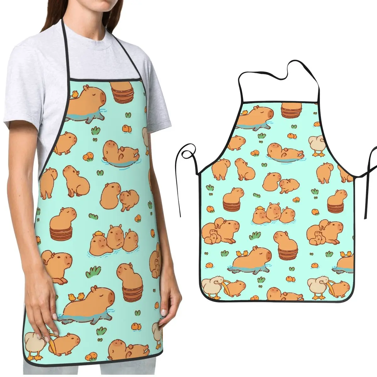 Women Men Chef Apron Capybara Seamless Pattern Merch Cute Baking Aprons Adjustable Tie Waterdrop Resistant