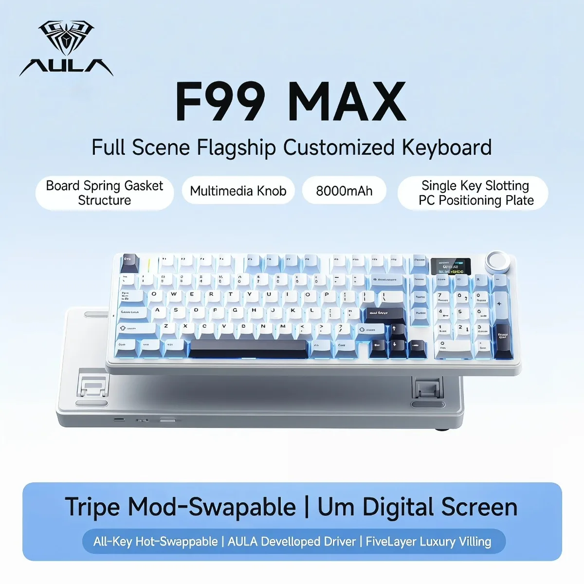 

AULA F99 MAX Wireless Mechanical Gaming Keyboard Custom Software & 8000mAh Battery 96% ANSI Layout Gamer Esports Keyboard