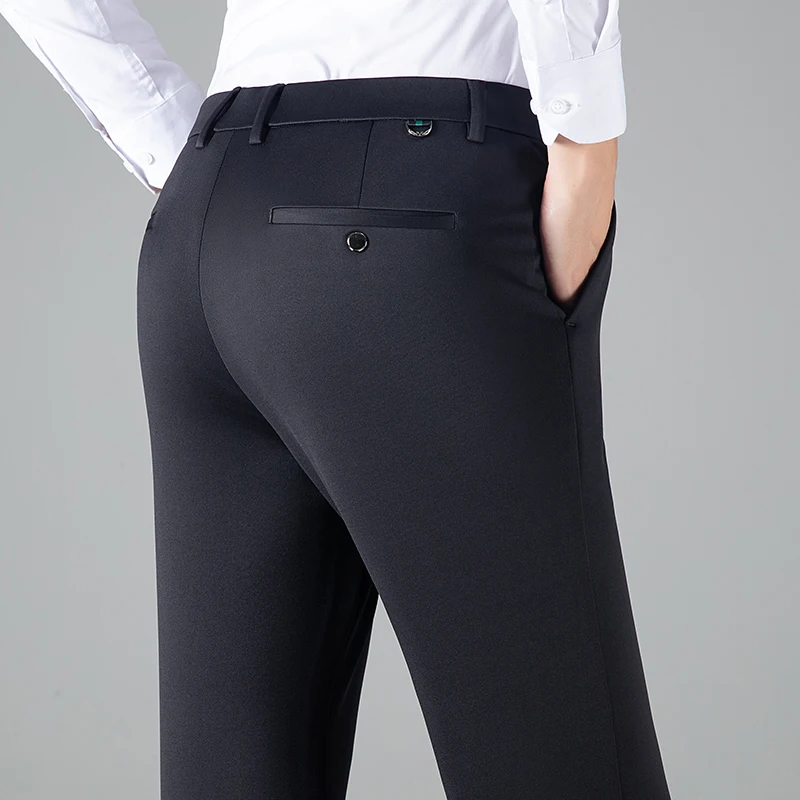 Men's Business Casual Straight-Leg Pants for Autumn/Winter Fleece-Lined Warm & Wrinkle-Resistant Pant Classic Black Gray Blue