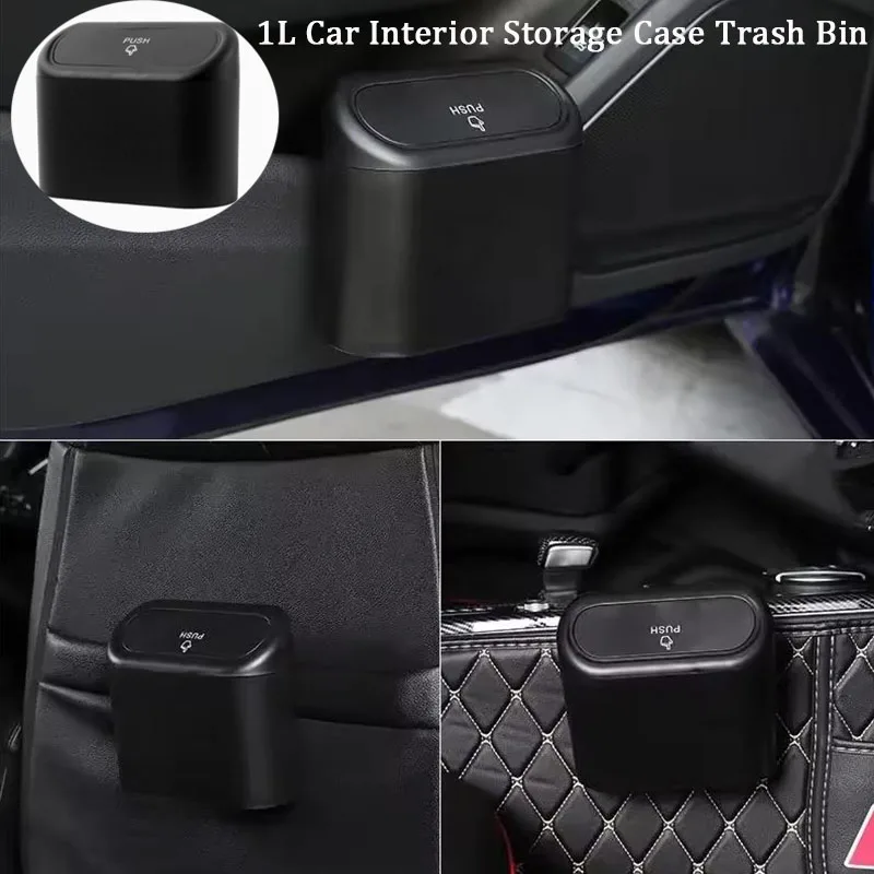 

Universal Organizer Car Clamshell Trash Bin 1L Hanging Vehicle Garbage Dust Case Storage Box Black ABS Pressing Trash Can