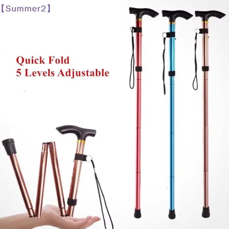 Multifunktionaler Teleskop-Gehstock für Outdoor-Wanderungen, Trekking-Stöcke aus Aluminiumlegierung, Faltbarer Spazierstock, Tragbare Krücken für Senioren