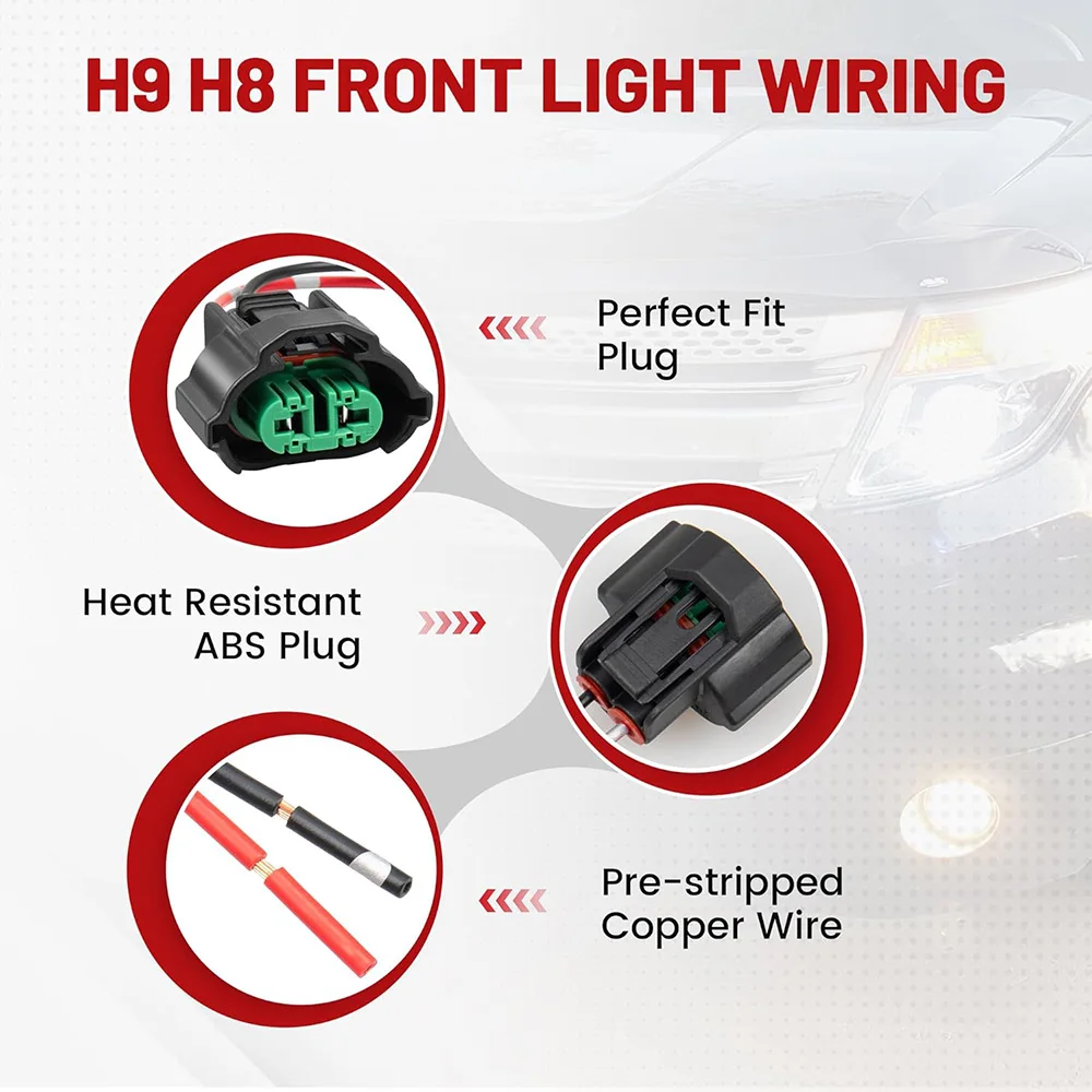 2pcs H11 12V Female Socket Light Harness Connector Light Wiring Harness for Fog Lamp Headlight