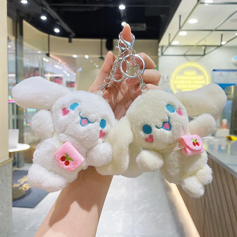 Sanrio Cinnamon Dog Plush Keychain Cute Cinnamoroll SchoolBag Pendant Kawaii Plush Handbag Pendant Birthday Gifts for Kids Girls