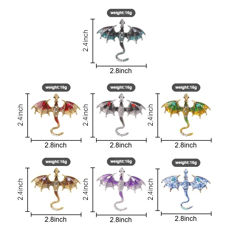 Vintage Dragon Badges Crystal Rhinestone Colorful Winged Enamel Pin Fantasy Gothic Style Brooch Gift Accessories