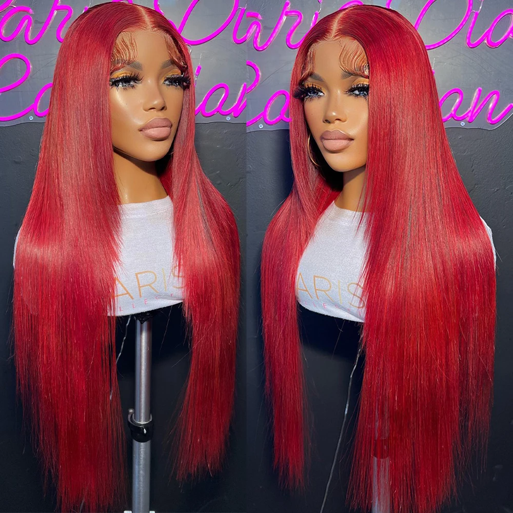 

Burgundy 99j 13x6 HD Lace Frontal Human Hair Wigs Straight Glueless wig 400 Density Wigs Wear And Go 100% Human Hair Pre Plucked
