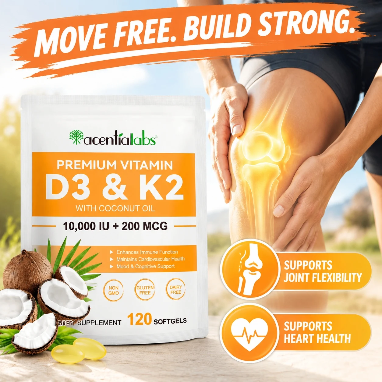 Vitamin D3 K2 Softgels Improve Joint Flexibility Enhance Calcium Absorption Maintain Heart Health Boost Vitality 120 Softgels