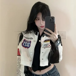 2026 Spring Autumn Coat American Street Hot Girl Motorcycle Couple Leather Jacket PU Leather Embroidered Baseball Uniform Jacket