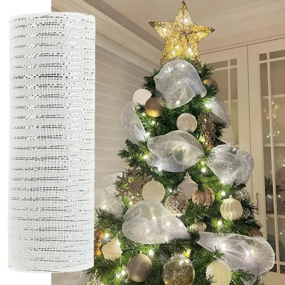 1 Roll 10 Yards Christmas Ribbon Sequin Surface Xmas Tree Garland DIY Mesh Ribbon Webbing Home Decor for Indoor