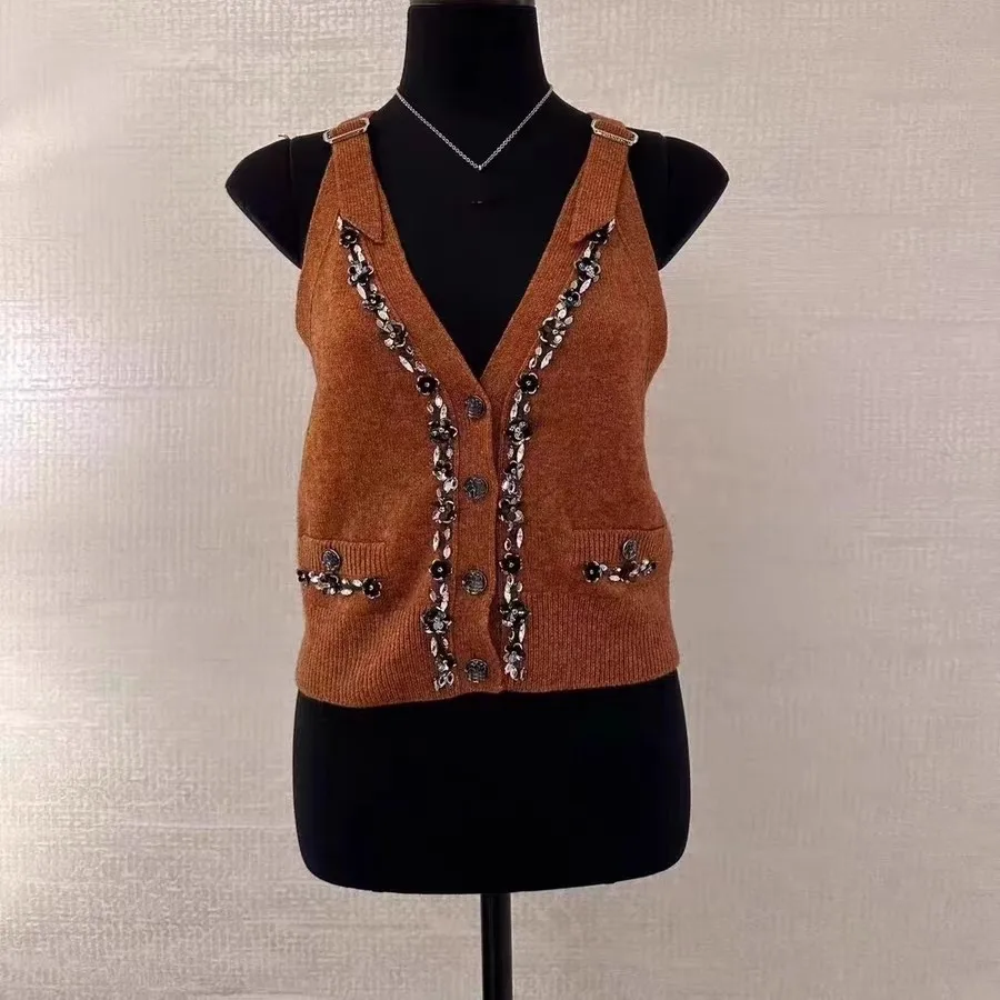 

Summer new heavy industry sequin nail bead decoration casual knitted sleeveless vest