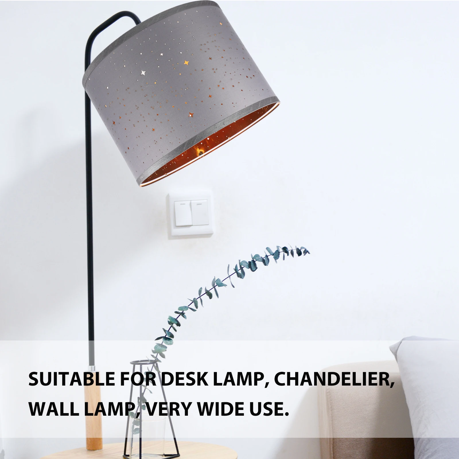 

Semi-circular Sky Lampshade Large Fabric Grey Vintage Drum Light Shade for Table Lamps Home Bedroom Decor Cloth Cover