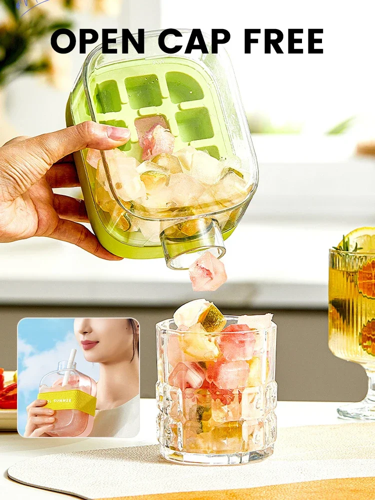 Ice Cube Tray With Lid - NO SPILL Ice Tray For Freezer - NO TOUCH Silicone Ice Cube Tray For Freezer With Straw + Cable Tie Mold