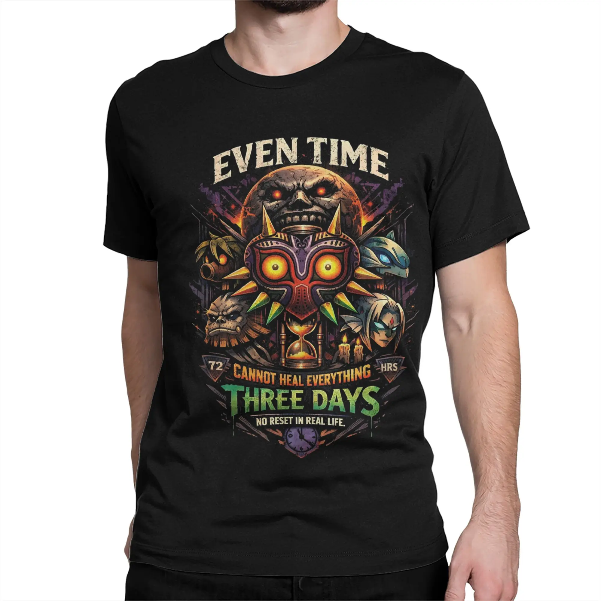 Even Time Three Days No Reset  Dark Majoras Mask Zeldas Legend Men T Shirts Round Neck T-Shirts 100% Cotton Plus Size Clothes