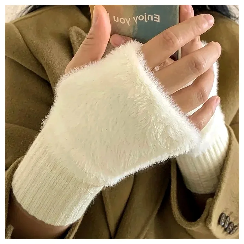 Winter New Warm Luxury Soft Knitted Solid Gloves Half Finger Fingerless Wrist Mittens Writting for Outdoor Running Biking