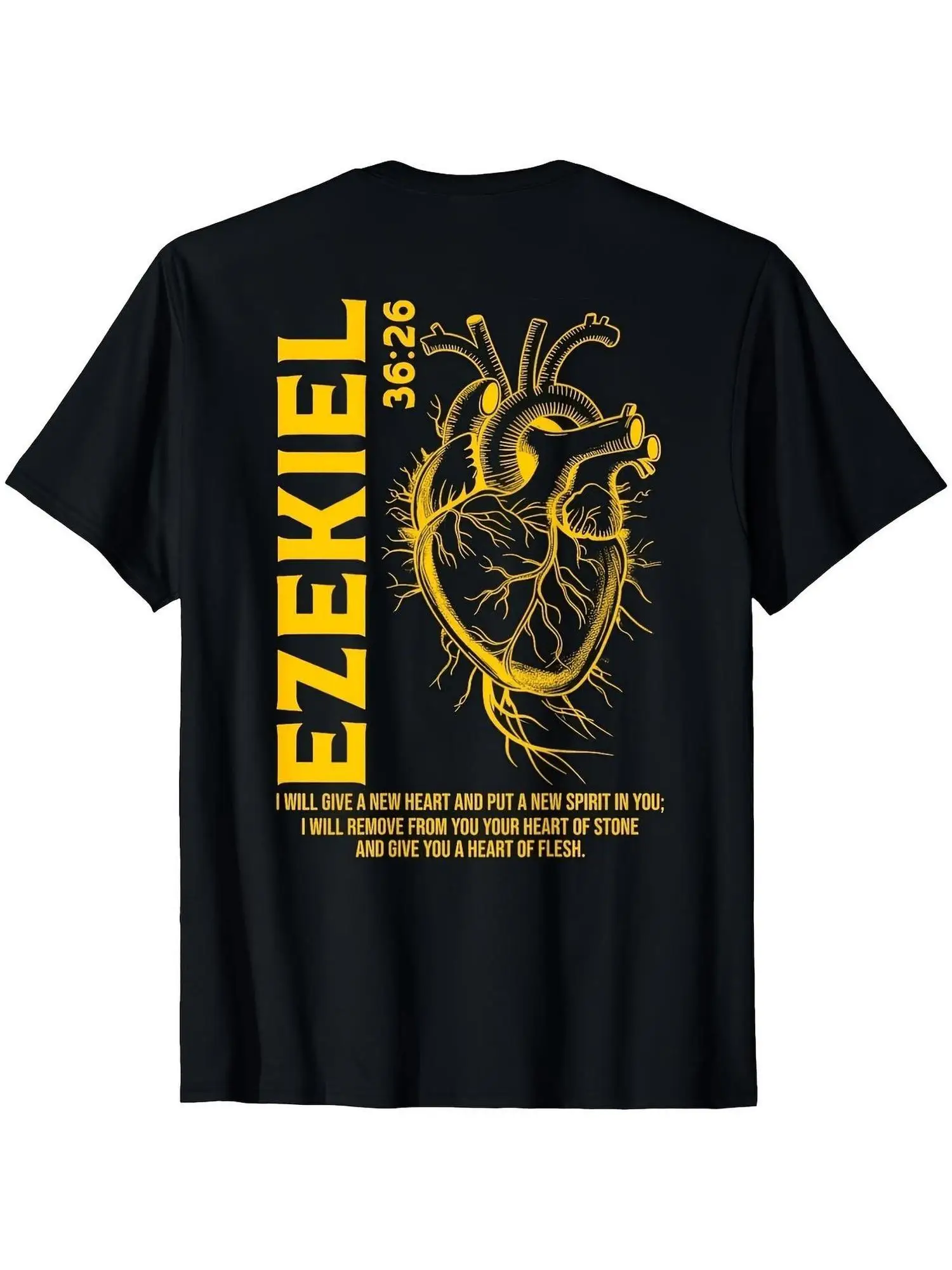 Vintage Ezekiel 36 26 Bible Verse T Shirt Christian Faith Apparel with Hebrew Scripture Print Regular Fit Casual Church Wear Size S to XXXL (Black) for All Seasons Religious Outfits Gifts Interesting Breathable
