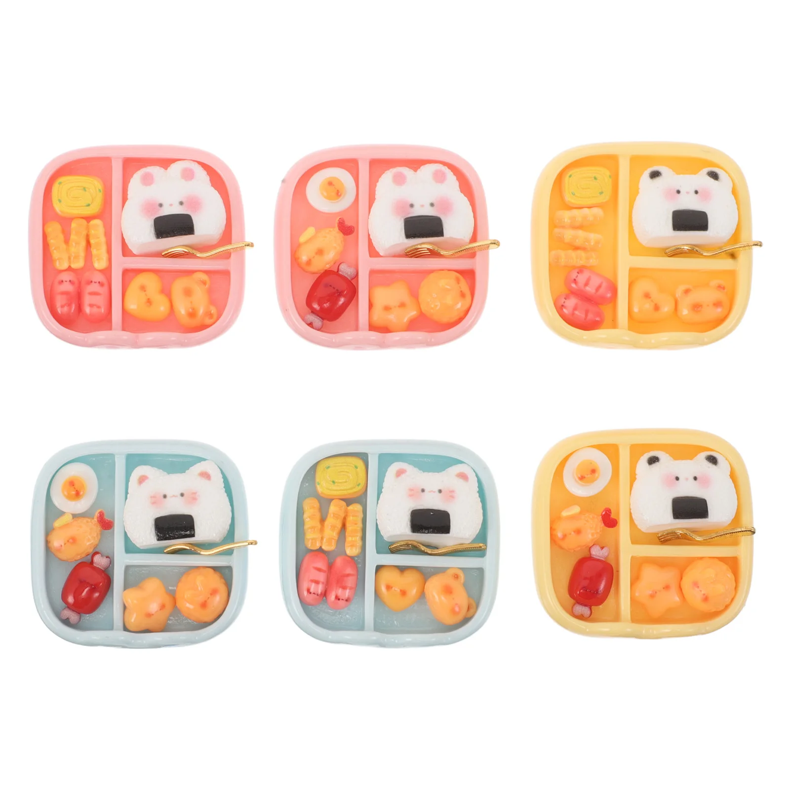

6Pcs Miniature Meal Plates Cute Resin Food Snacks in Box for Dollhouse Scene Decoration Japanese Style Bento Accessories