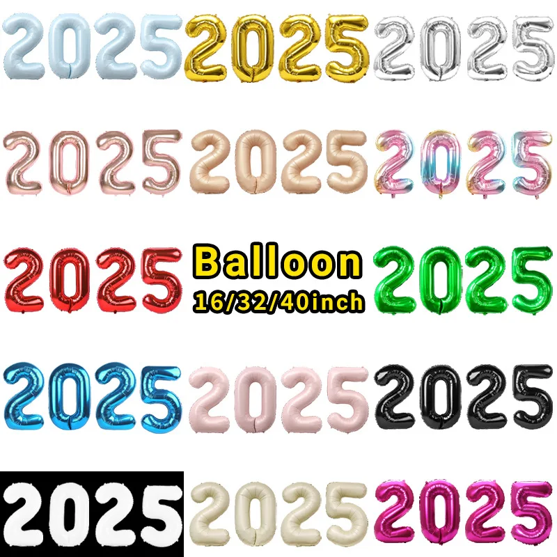 16/32/40Inch 2025 Number Balloons Big Foil Birthday Balloon Helium Child Adult Happy Birthday Wedding Party Decorations Supplies