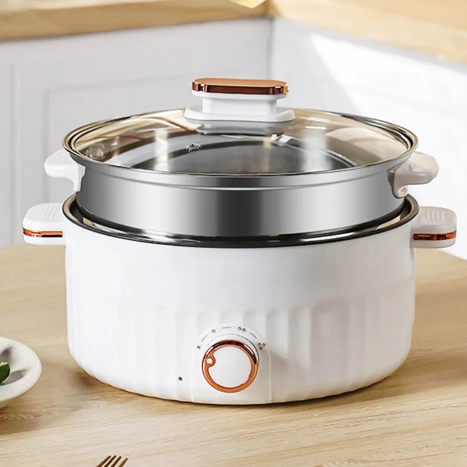 

Cooker Dormitory Multi Cooker Household Hot Pot Cooking and Frying and Double Layer Soup Heater Pot Fry EU / Plug