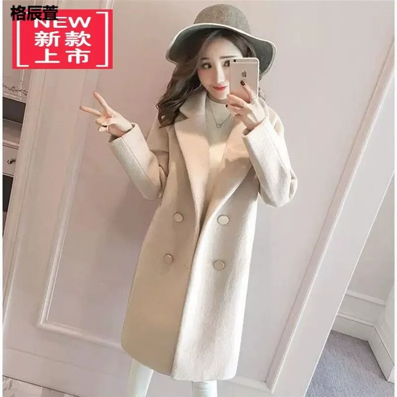 Double Breasted Wool Coat Cotton/Thickened Woolen Coat Women\'s Long 2024 Autumn/Winter New Korean Loose Quilted Wool Coat Female