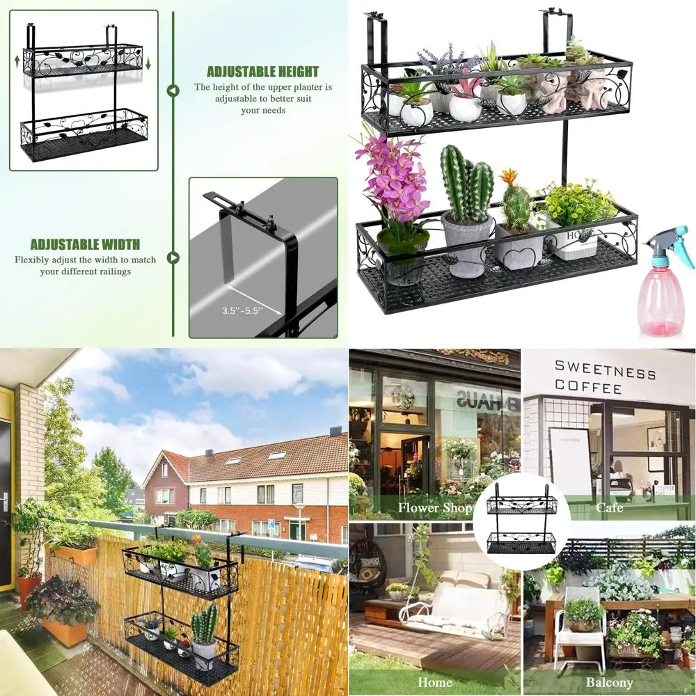 

Двухуровневая подставка для цветов на балкон, подвесная корзина для цветов на перила, регулируемая по высоте железная подвесная подставка для цветов или балкона
