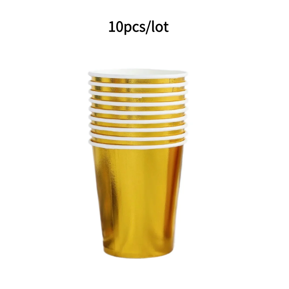 10PCS Farbige Pappbecher Gold Dot Rosa Blau Einwegbecher Hochzeit Geburtstag Party Einweggeschirr Einweg Pappbecher Set – Detail 3