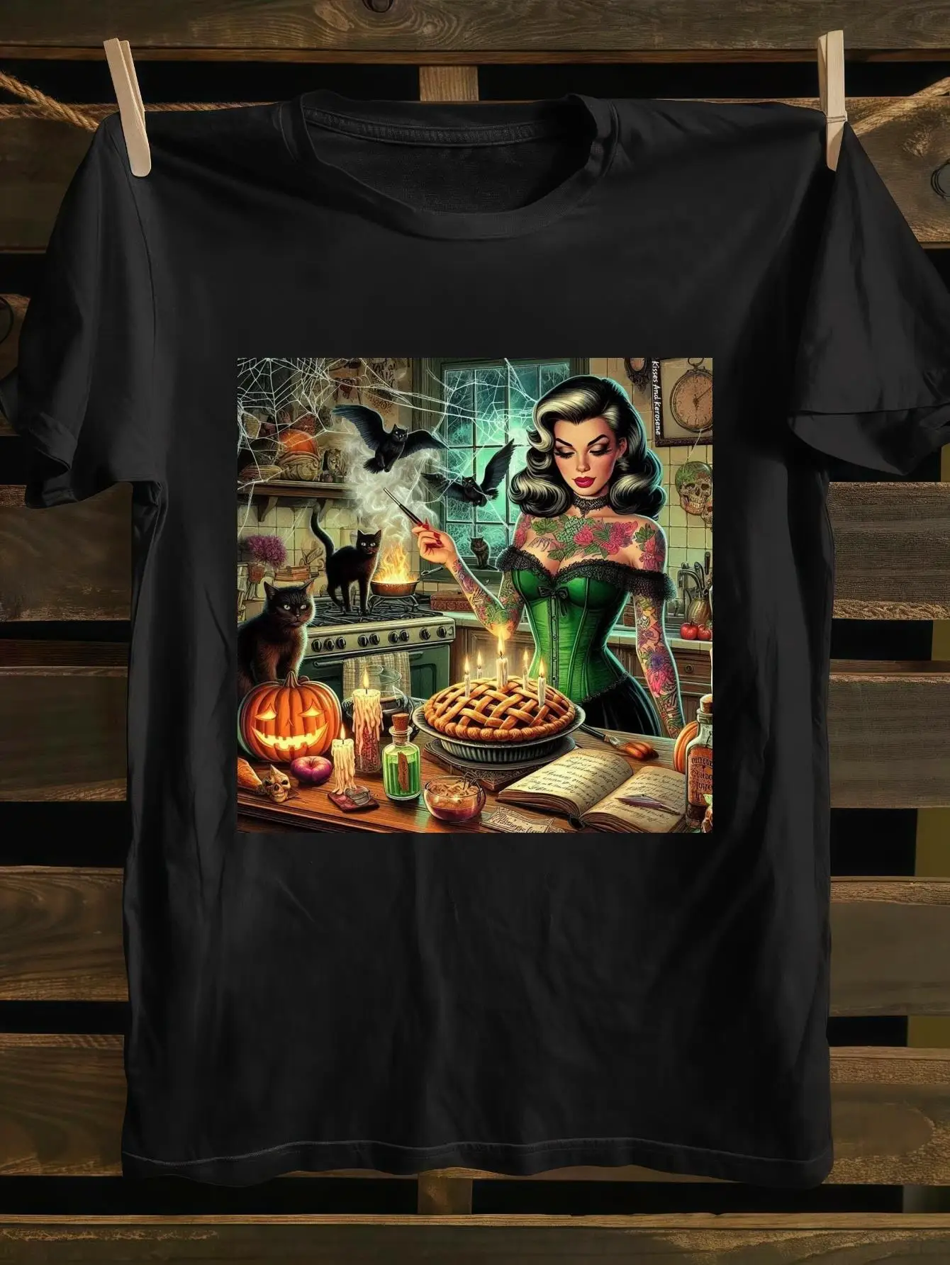 Men's Gothic Punk Rock T-Shirt - Heavy Metal T-Shirt with Witch, Bat, and Mallory Snake Beige Card Pattern - Short-Sleeve Crew Neck Shirt, Suitable for Concerts and Casual Wear - Machine Washable Digital Print Edge Style Top, Perfect for Halloween