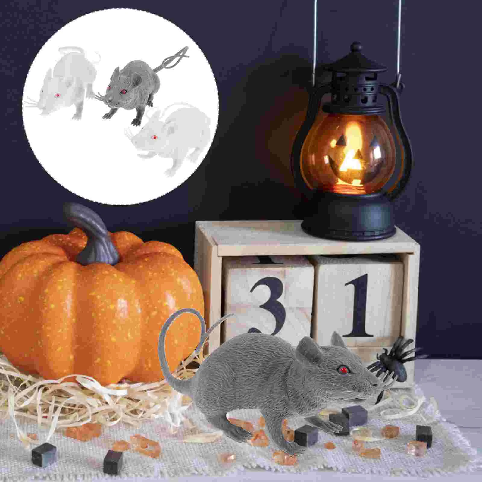 

3pcs Realistic Mice Toy Spooky Rat Toy Halloween Prank Toy for Halloween Decoration(Random Color) ant figure