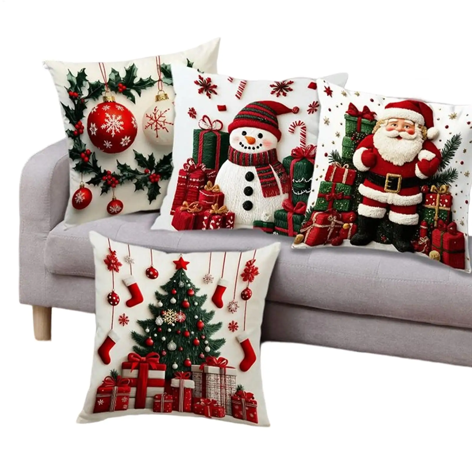 4 Pieces Christmas Pillow Covers 18x18 Inch Winter Christmas Pillowcase Decor Couch Cushion Cover for Living Room Bedroom Indoor