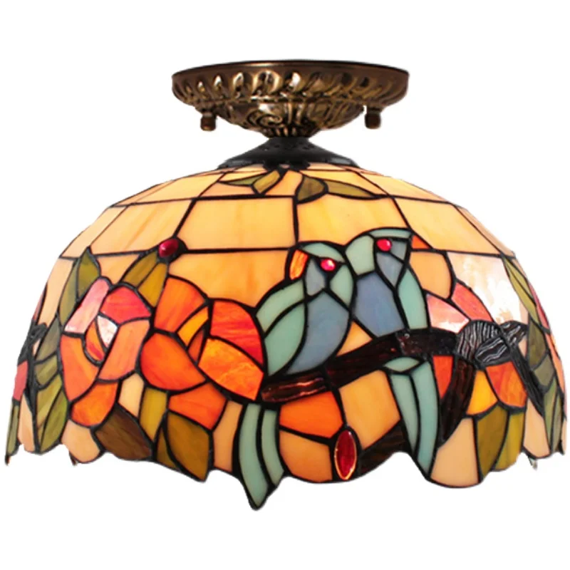 Tiffany 11.8 Inch Small Ceiling Light Multi Style Led Lights Stained Glass In Porch Dining Bedroom Aisle Front Porch Decoration
