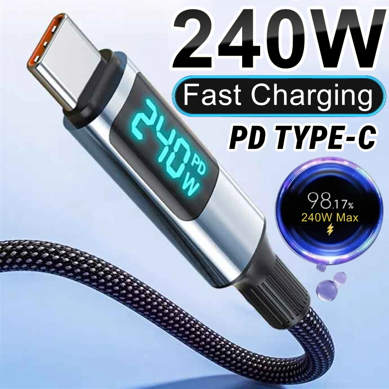 Image of 240W PD USB-C auf USB-C Lade- und Datenkabel mit LED-Digitalanzeige für schnelles Laden – Kompatibel mit iPhone 17, 16, Samsung, Xiaomi