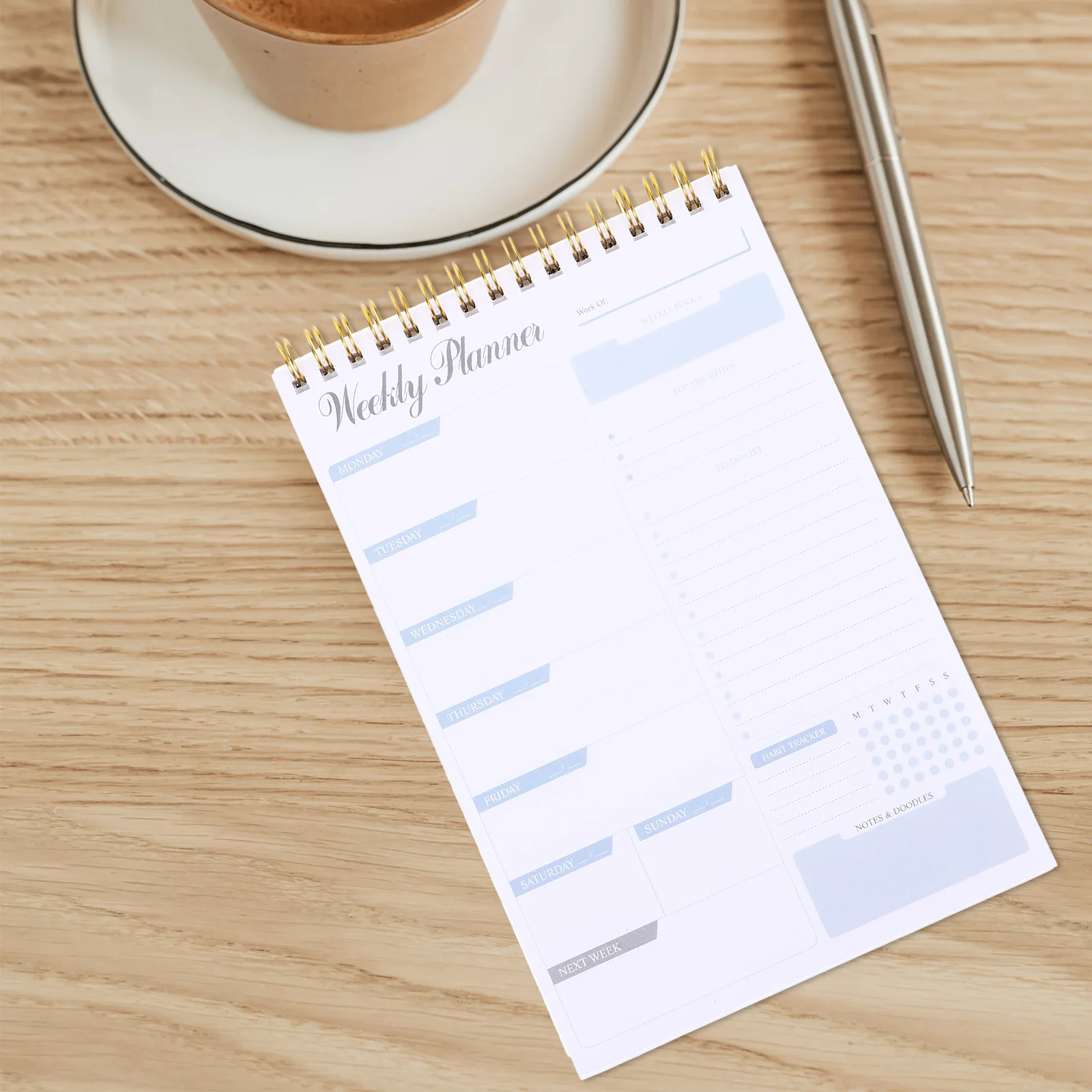 

Weekly Planner Spiral Notebook 80 Sheets Desk Daily Notepad Paper To-Do List Planner Memo Tabs Aluminum Alloy Design