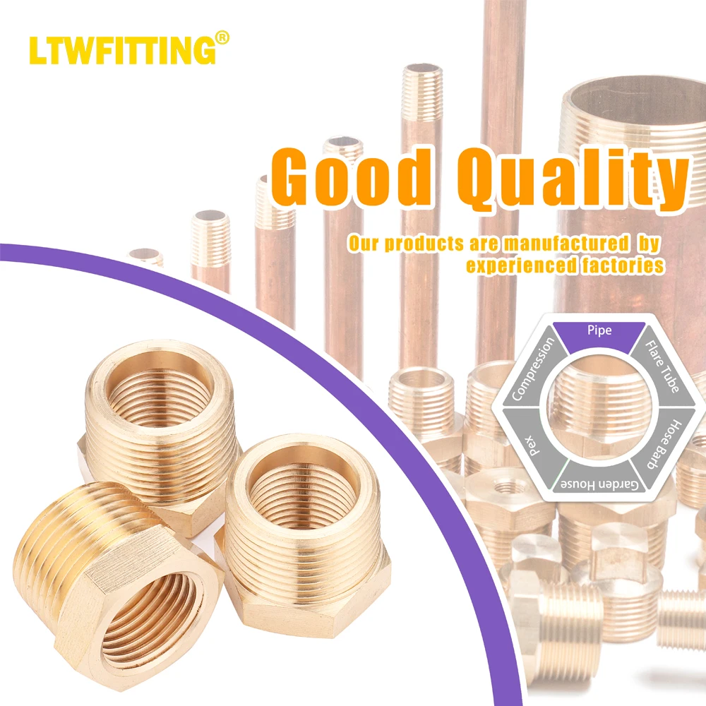 LTWFITTING Brass Pipe Hex Bushing Reducer Fittings 3/4 Inch Male x 1/2 Inch Female NPT(Pack of 100)