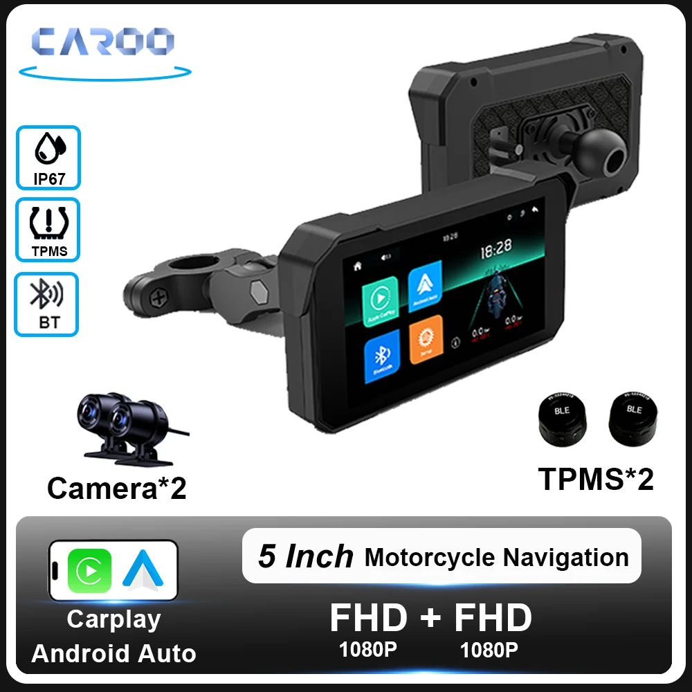 5 inch Motorcycle DVR GPS Navigation Multimedia Player Wireless CarPlay Android Auto IP67 Waterproof Screen Recorder night sight