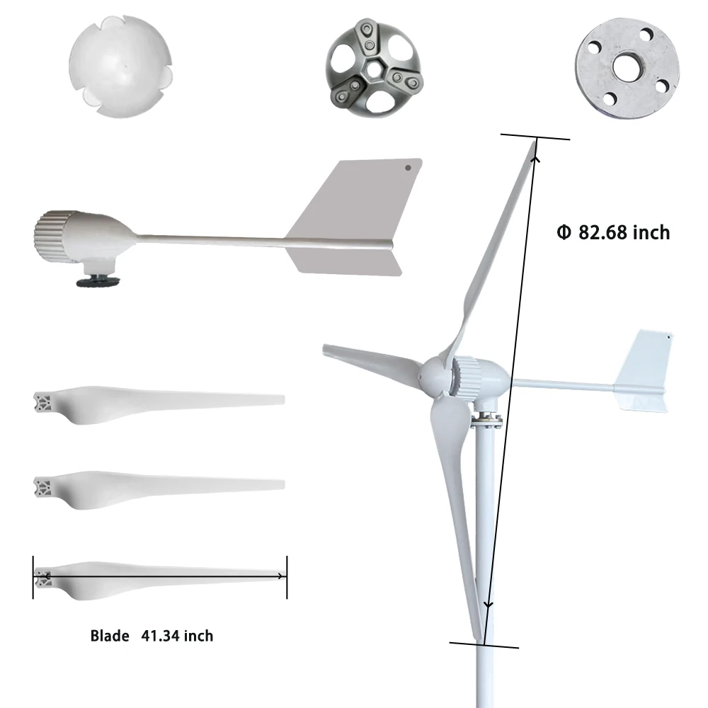 China 20000W 3 Blades New Energy Horizontal Wind Turbine Generator 12v 24v 48v Home Use Low Noise Small Windmill