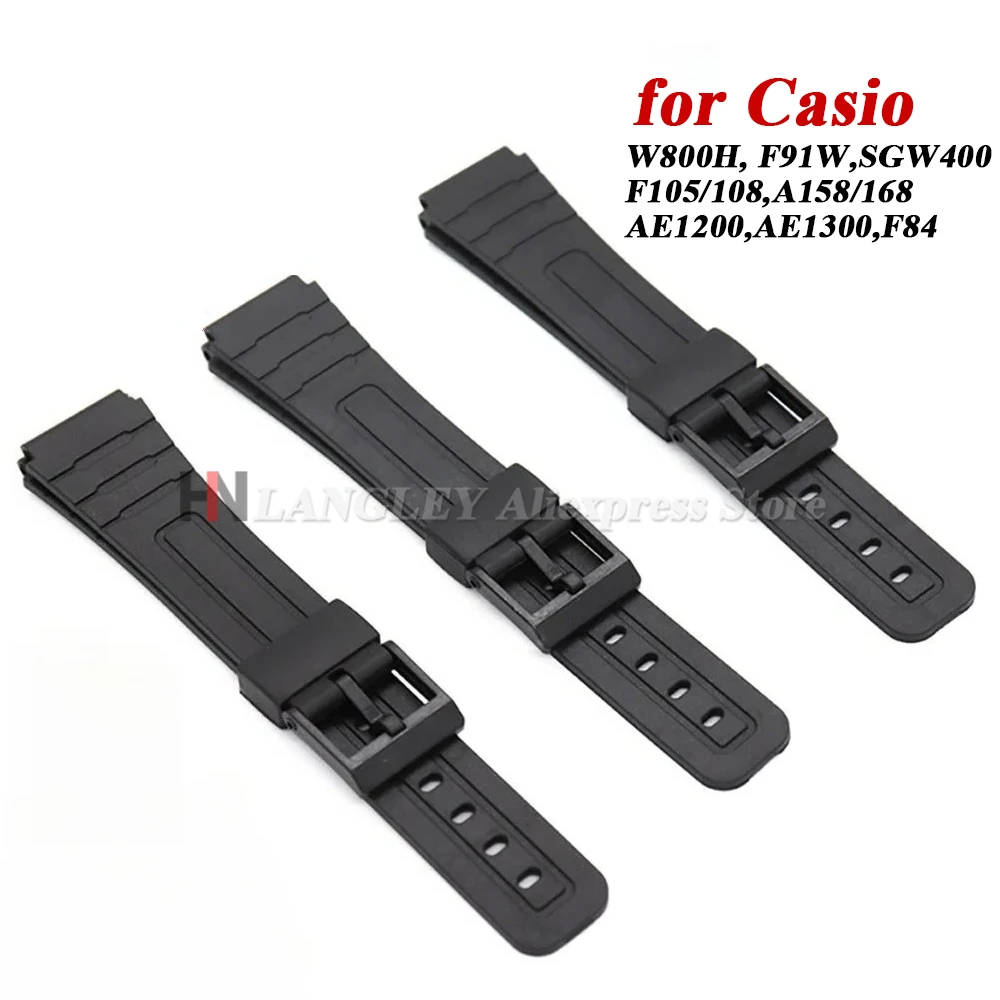 18mm for Casio Watch Band Strap for W800H Silicone Rubber Sport Bracelet for SGW400 F91W F84 F105/108/A158 AE1200/1300 Wristband