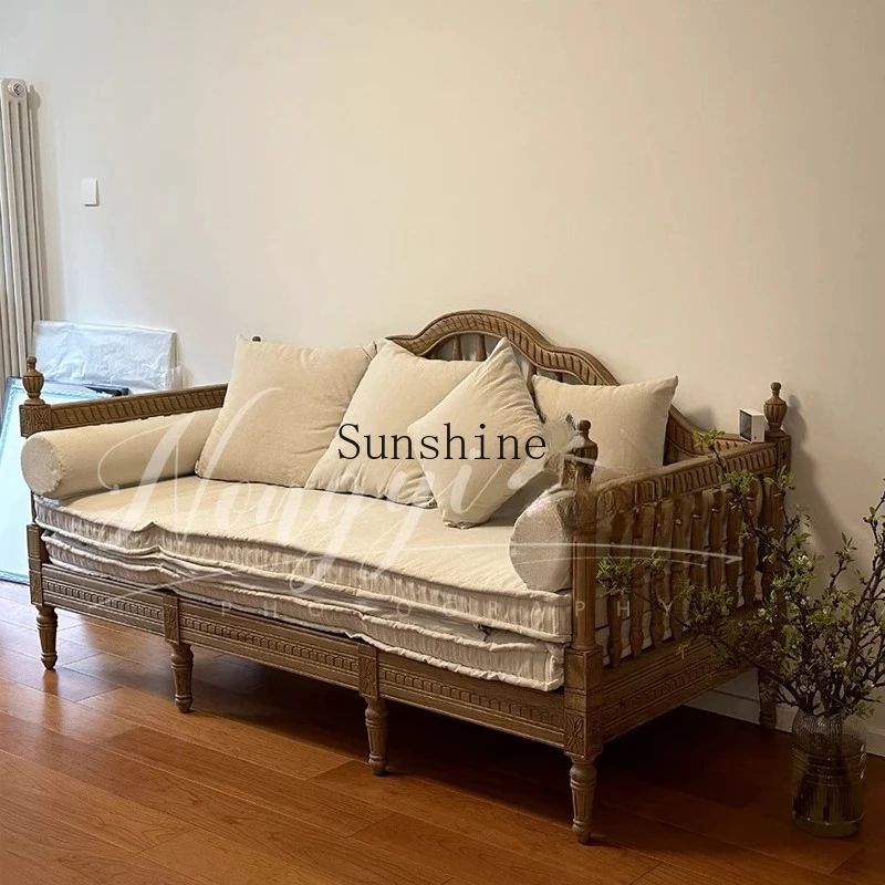 

American high-end solid wood retro old three-person sofa, simple and small apartment, can be customized