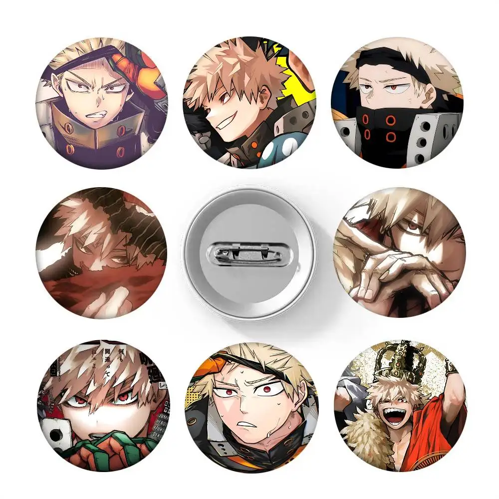 1 pièce – Broche émaillée ronde style dessin animé Katsuki Bakugo pour décoration de sac à dos et accessoires