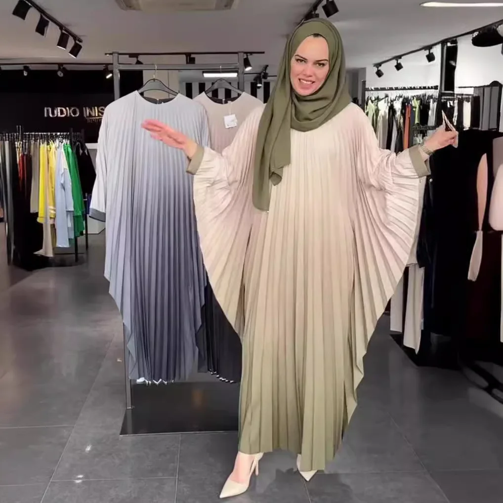 Eid Muslim Long Robe Arabic Pleated Dress Abaya Vestidos Dubai Saudi Morocco Abayas Jalabiya Ramadan Women Modest Dresses