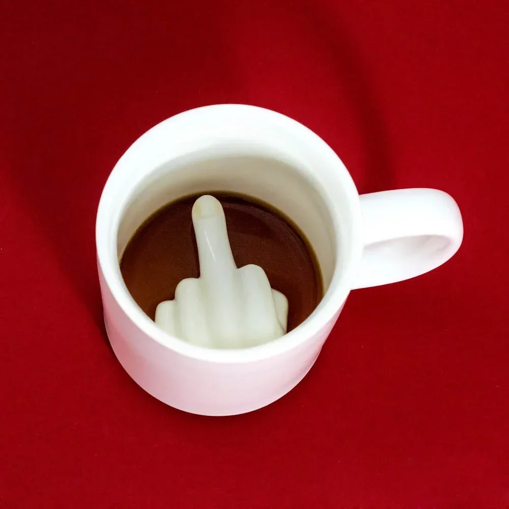 Creative White Coffee Mug Ceramic Middle Finger Funny Cup for Office Coffee Milk Tea Cups Porcelain Personality Novelty Gifts