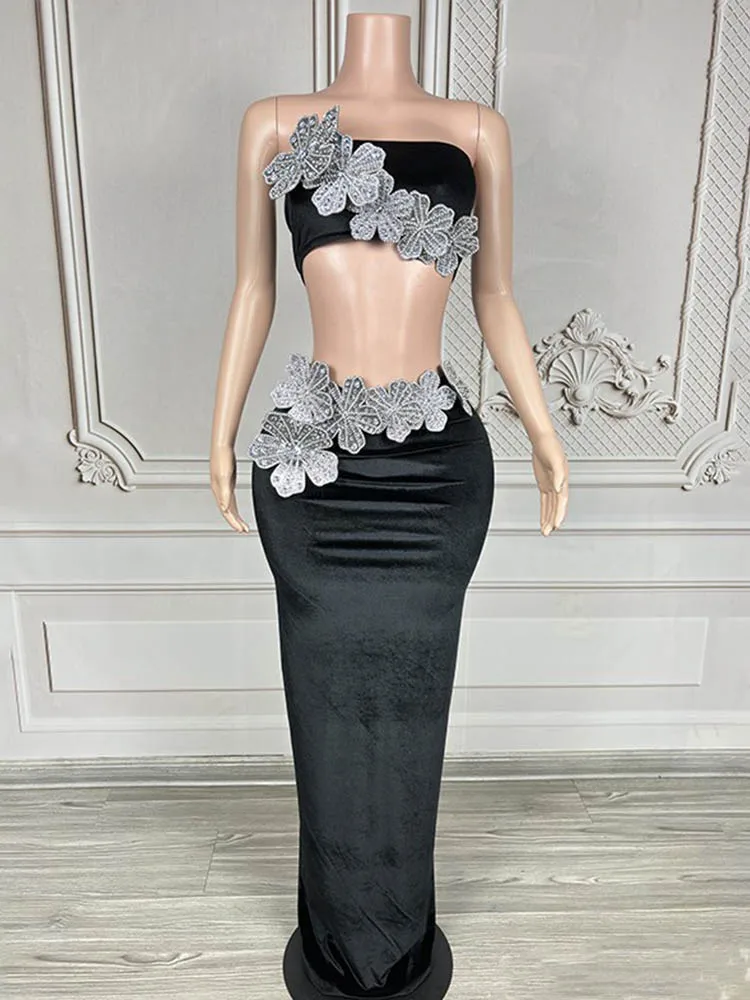 High Quality Decal Sexy Strapless+Elastic Hip Hugging Long Skirt Two-Piece Set 2024 New Fashionable Women'S Clothing