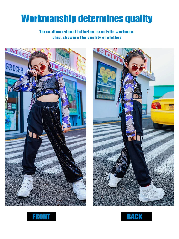 Dress Hip-hop Costumes Purple Black Sequin Costume  K-pop Stage Outfits for Children Urban Dance Girl Clothes Kids Jazz