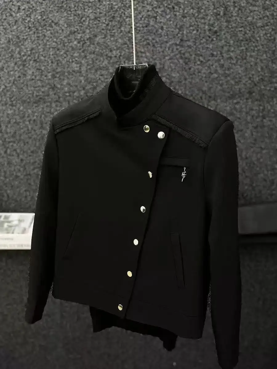 

Casual Versatile Stand Collar Men's Jaet New Chinese Sle Polyester Fiber Long Sve Regular Thin Leisure Faion