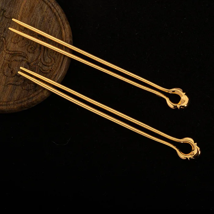 Hanfu Jewelry, Gold Plated Tang Dynasty Classical Hairpin, Step Swinging Double Ling, Grand Palace, Simple And Elegant