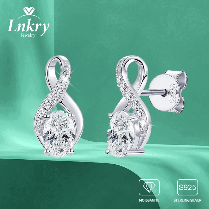 

Lnkry овальная огранка Муассанит серьги-гвоздики для женщин Pendientes Plata стерлингового серебра 925 пробы бесконечность серьги сертифицированные ювелирные изделия