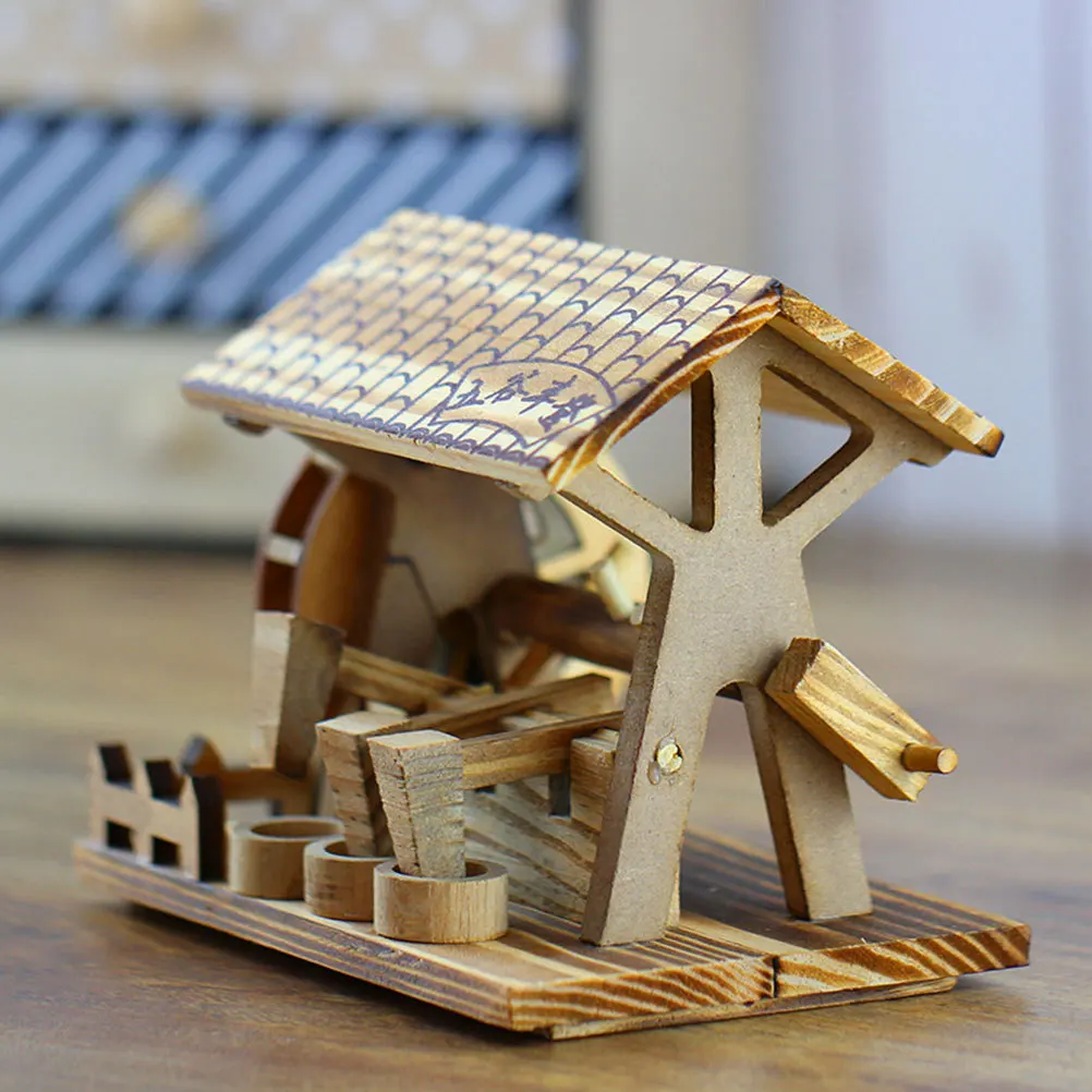 

Creative Wooden Hand-Cranked Waterwheel Mini Decor for Desktop Country Style Home Shop Office Tabletop Adornment