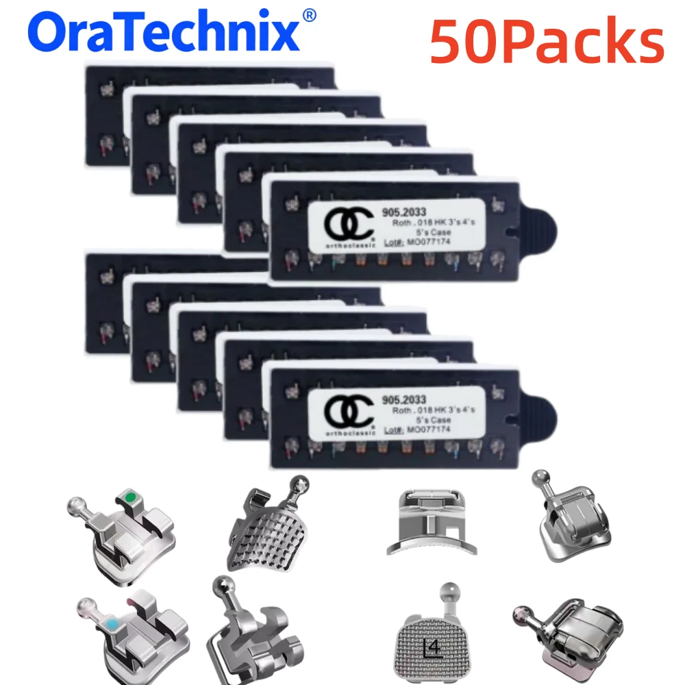 50Packs Dental Orthodontic Brackets Braces MIM Monoblock/Split Metal MBT/Roth 018/022 345 Hook Brackets Dentist Ortho Materials