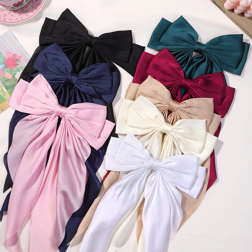 2/3Pcs Set Elegant Bow Ribbon Hair Clip Fashion Solid Bowknot Satin Hairpin Barrettes Girls Ponytail Clip Women Hair Accessories