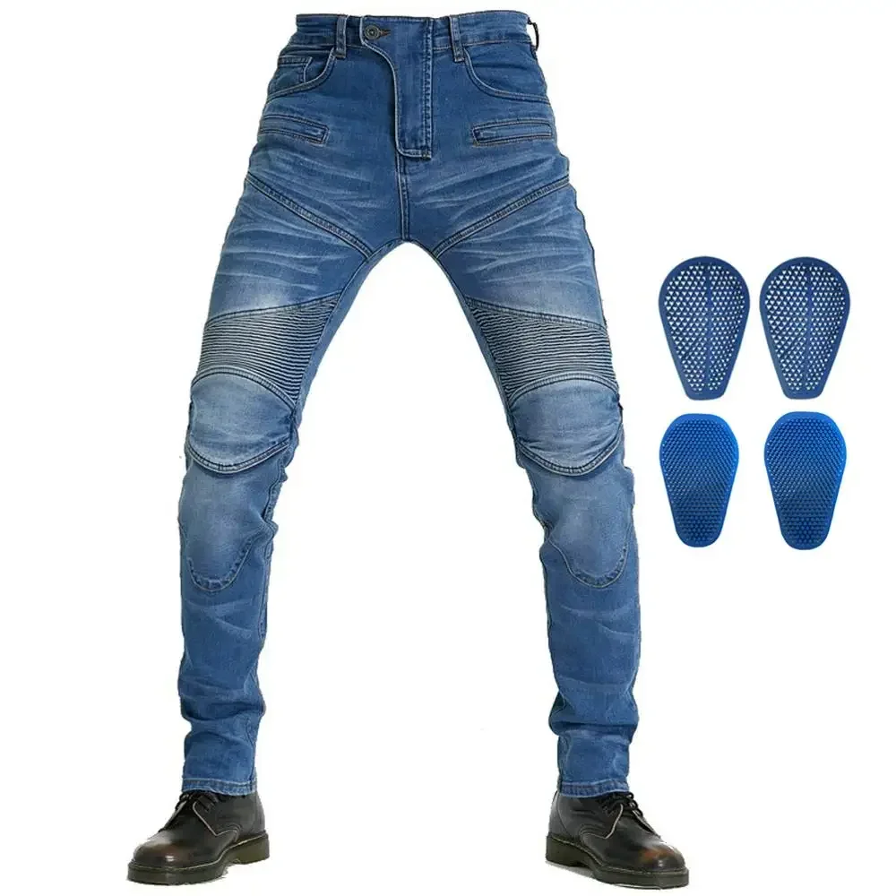 

Men Motorcycle Riding Pants With 4 X Honeycomb CE Armor Silica Gel Pads Motocross Racing Jeans Men Cycling Gear Windproof Jeans