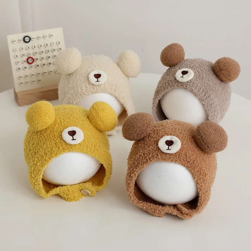 

Зимняя мультяшная детская плюшевая защитная шапка для ушей 6-36 м, теплые и морозостойкие головные уборы для малышей, милые флисовые шапочки с изображением ягненка