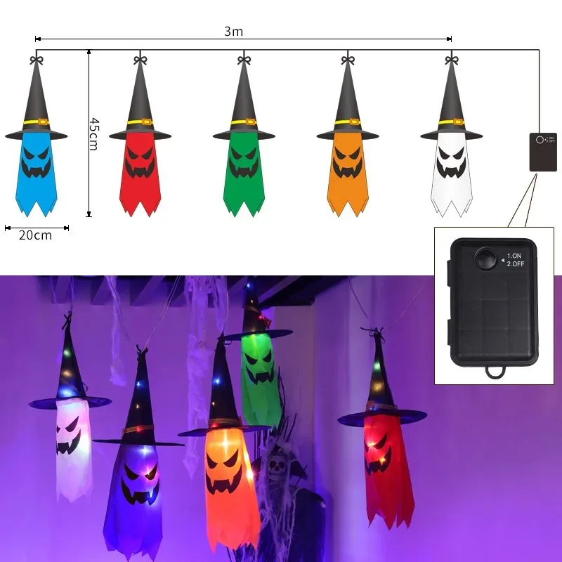 5V Led Battery Halloween Decorative Pumpkin Lantern Glowing Wizard Hat String Light Indoor Outdoor Horror Props Holiday Lights