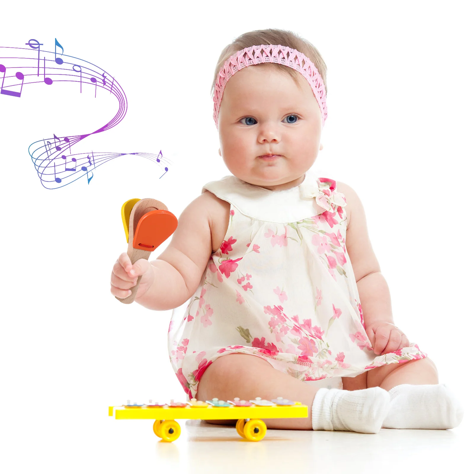 Jouets musicaux en bambou pour enfant en bas âge, avec poignée, style castagnette